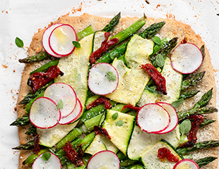 Asparagus Radish Tart made with Almond Flour Baking Mix Pizza Dough Recipe