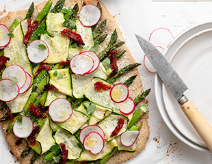 Asparagus Radish Tart made with Almond Flour Baking Mix Pizza Dough Recipe