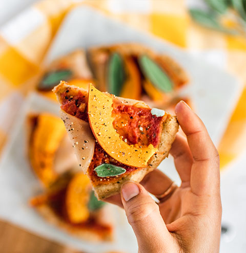 Roasted Pumpkin Topped Pizza made with Almond Flour Pizza Dough Mix Recipe
