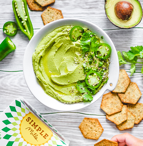Spicy Avocado Hummus made with Sprouted Seed Crackers Jalapeno Recipe