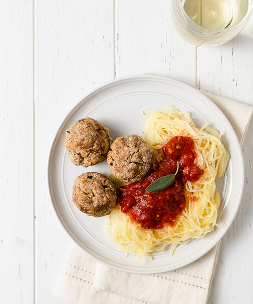 Turkey Meatballs Over Spaghetti Squash made with Almond Flour Baking Mix Artisan Bread Recipe