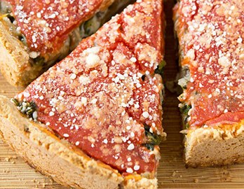 Deep Dish Pizza with Winter Vegetables made with Almond Flour Baking Mix Pizza Dough Recipe