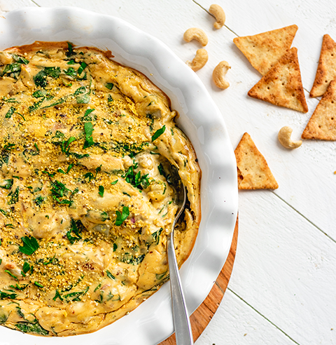 Vegan Artichoke and Spinach Dip made with Himalayan Salt Veggie Pita Crackers Recipe