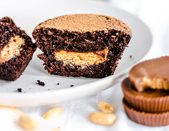 Peanut Butter Cup Stuffed Chocolate Cupcakes  made with Almond Flour Baking Mix Chocolate Muffin & Cake Recipe