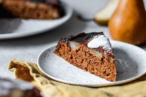 Caramelized Pear Upside Down Cake made with Almond Flour Baking Mix Vanilla Cupcake and Cake Recipe