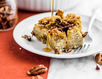 Pecan French Toast Casserole with Bourbon Caramel made with Almond Flour Baking Mix Artisan Bread Recipe