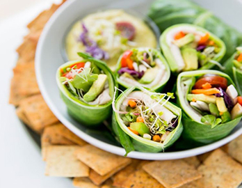 Turkey Tomato Collard Green Wraps served with Almond Flour Crackers Rosemary & Sea Salt Recipe