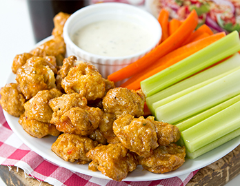 Vegan Cauliflower Buffalo Bites made with Almond Flour Baking Mix Pizza Dough Recipe