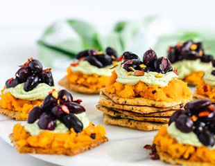 crazkerws.jpg Sweet potato, black bean & avocado cracker bites made with Sprouted seed crackers Jalapeno