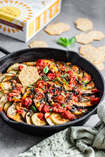 Ratatouille with Sprouted Seed Crackers made with Sprouted Seed Crackers Original