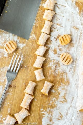 Fresh Grain-Free Gnocchi cut into pieces on cutting board