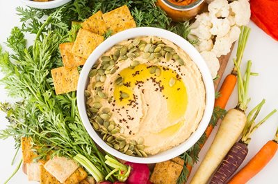 Paleo Pumpkin Hummus (Legume Free) made with Almond Flour Crackers Fine Ground Sea Salt