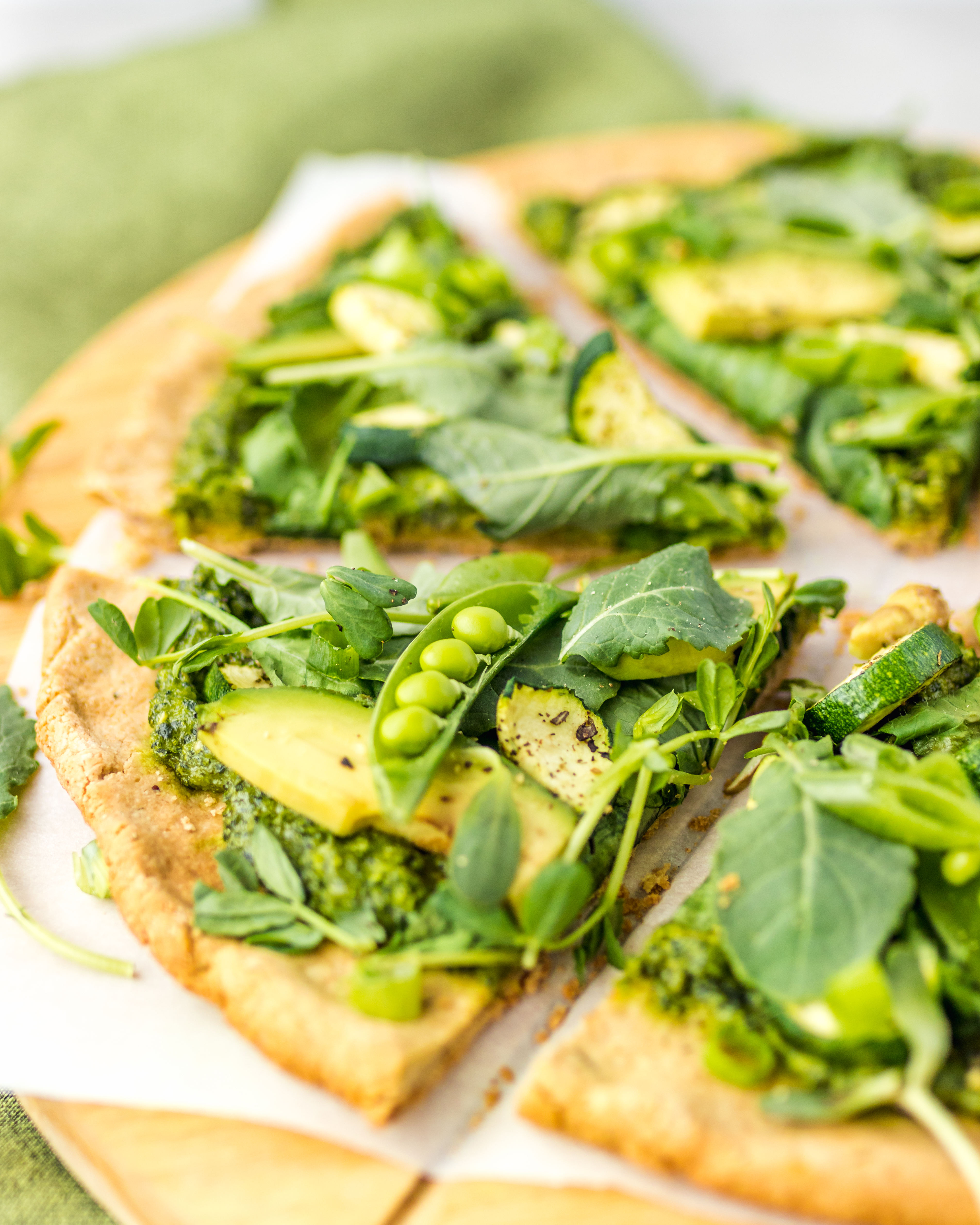 Green Goddess Pizza made with Almond Flour Baking Mix Pizza Dough