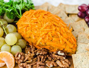 Vegan Carrot Cheese Dip served with Almond flour crackers Farmhouse cheddar 