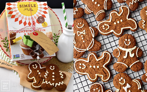 Array of iced gingerbread men cookies made from Simple Mills Pumpkin Muffin & Bread Mix