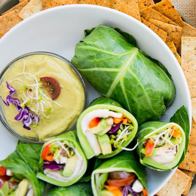 mus.png Turkey tomato collard green wraps served with Almond Flour Crackers rosemary & sea salt