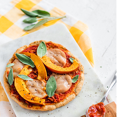 we.png Roasted Pumpkin Topped Pizza made with almond flour baking mix pizza dough