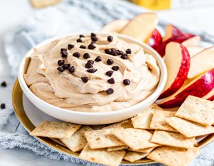 Bowl of Peanut Butter Fluff Dip with Simple Mills almond flour crackers