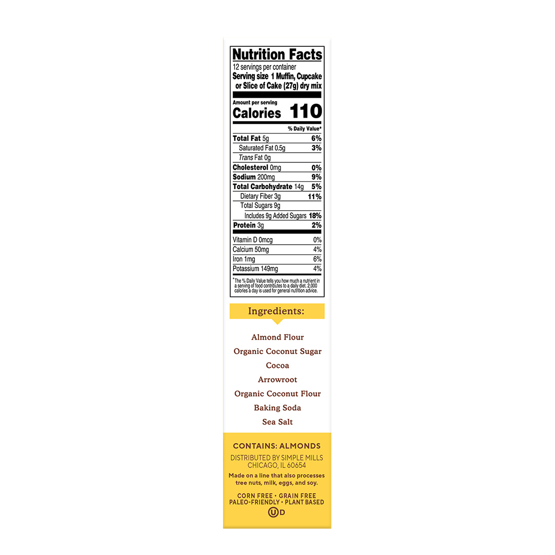 Almond Flour Baking Mix Chocolate Muffin & Cake Nutrition facts and ingredients. Box side panel