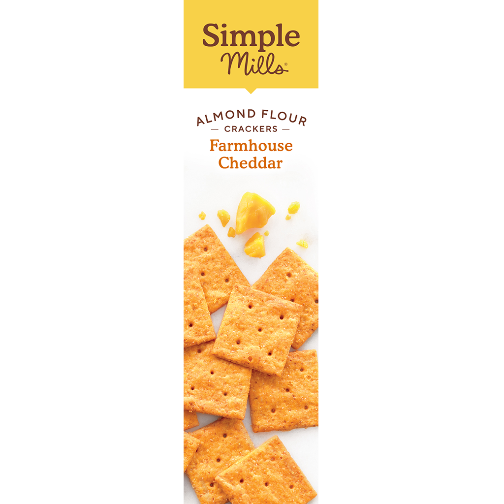 Almond Flour Crackers Farmhouse Cheddar. Box side panel 
