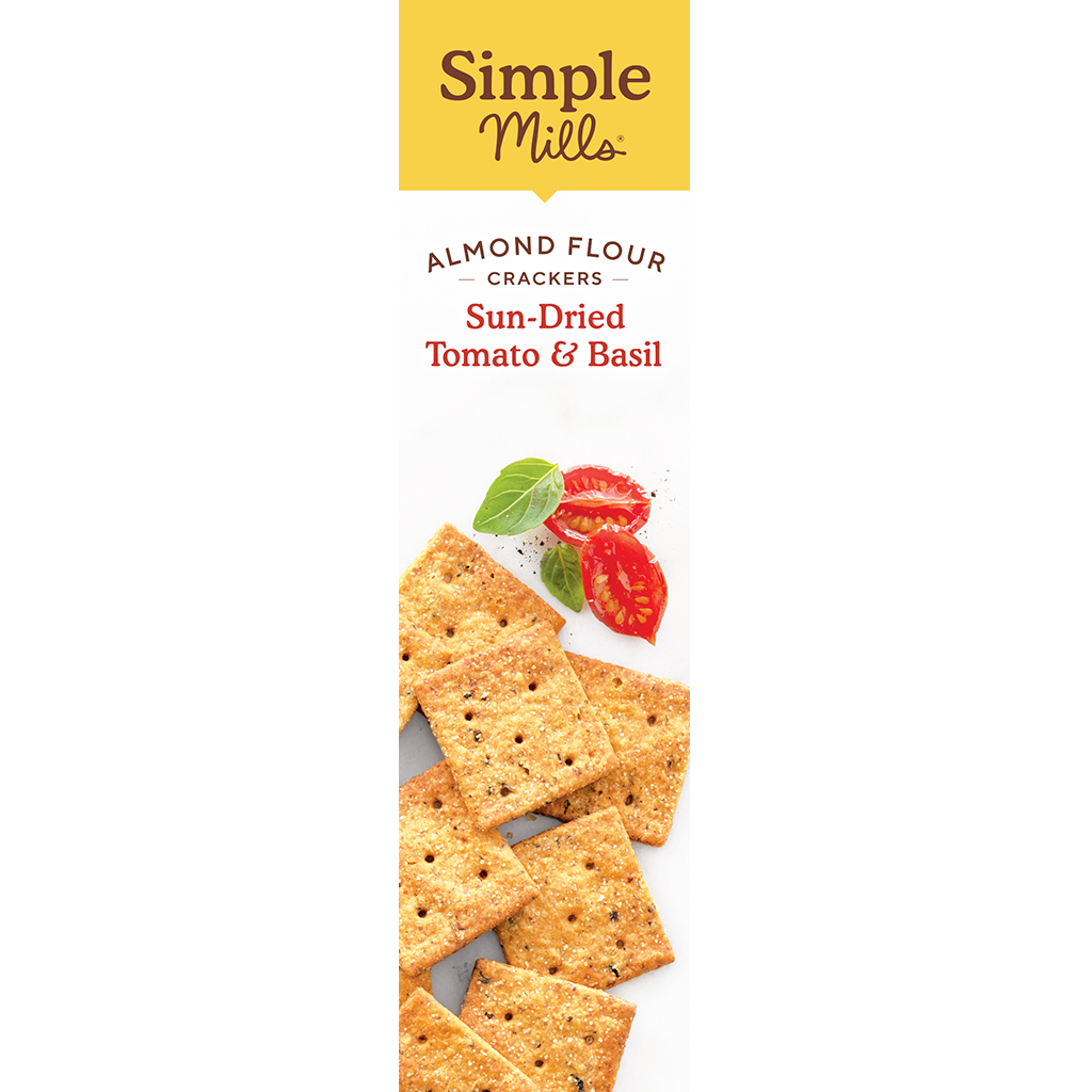 Almond Flour Crackers Sun-Dried Tomato and Basil Feel what good food can do. Box back panel 
