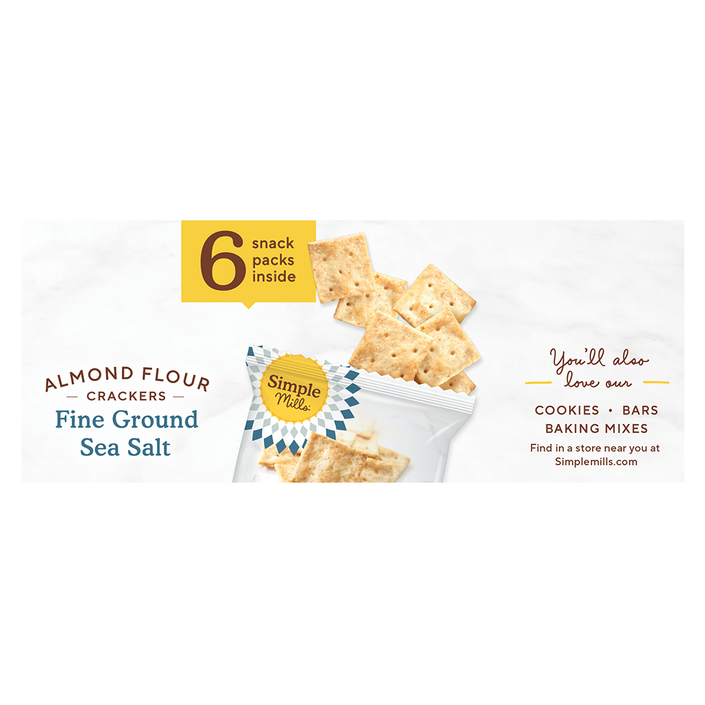 Almond Flour Crackers Fine Ground Sea Salt Snack Packs 6 snack packs inside Box side panel 
