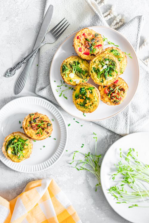 Mini Veggie Quiches made with Almond Flour Baking Mix Pizza Dough