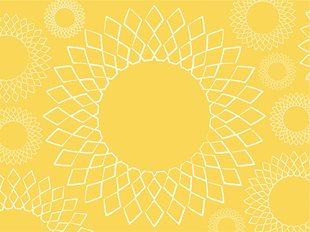Simple Mills White sun logos in various sizes on yellow background