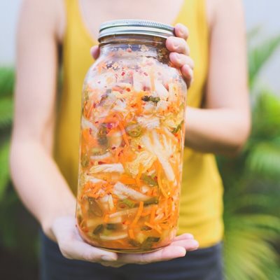 Jar of fermented foods is a healthy snack to consume to have a healthy gut